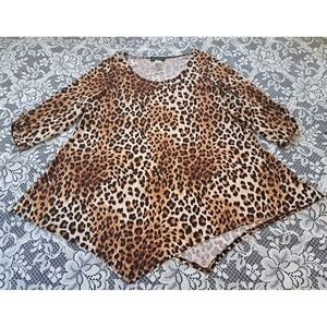 Star Vixen Top 3X Animal Print 3/4 Sleeve Asymmetrical Hem Polyester Spandex